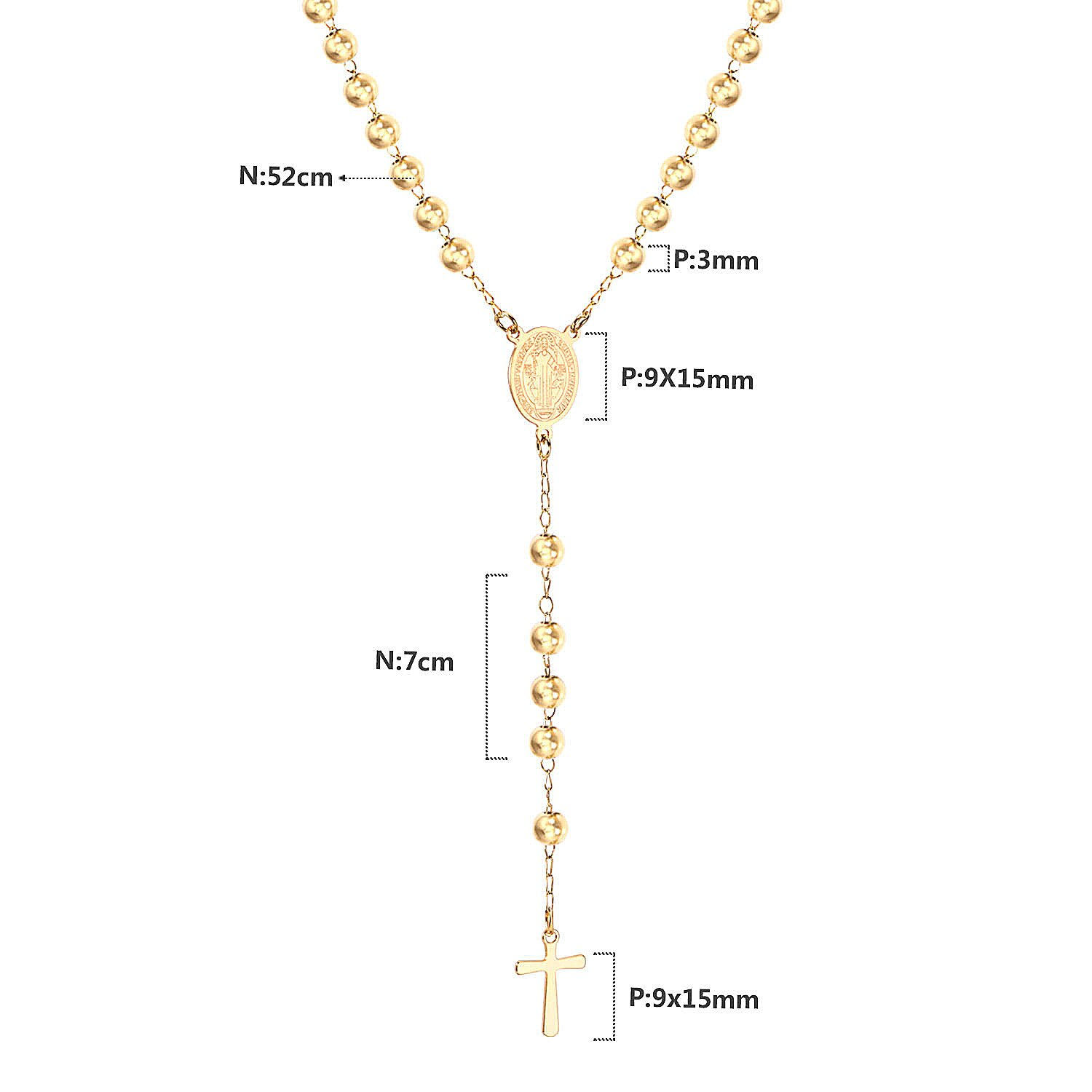LUXUSTEEL Beads Jesus Cross Long Necklace For Women Men Stainless Steel