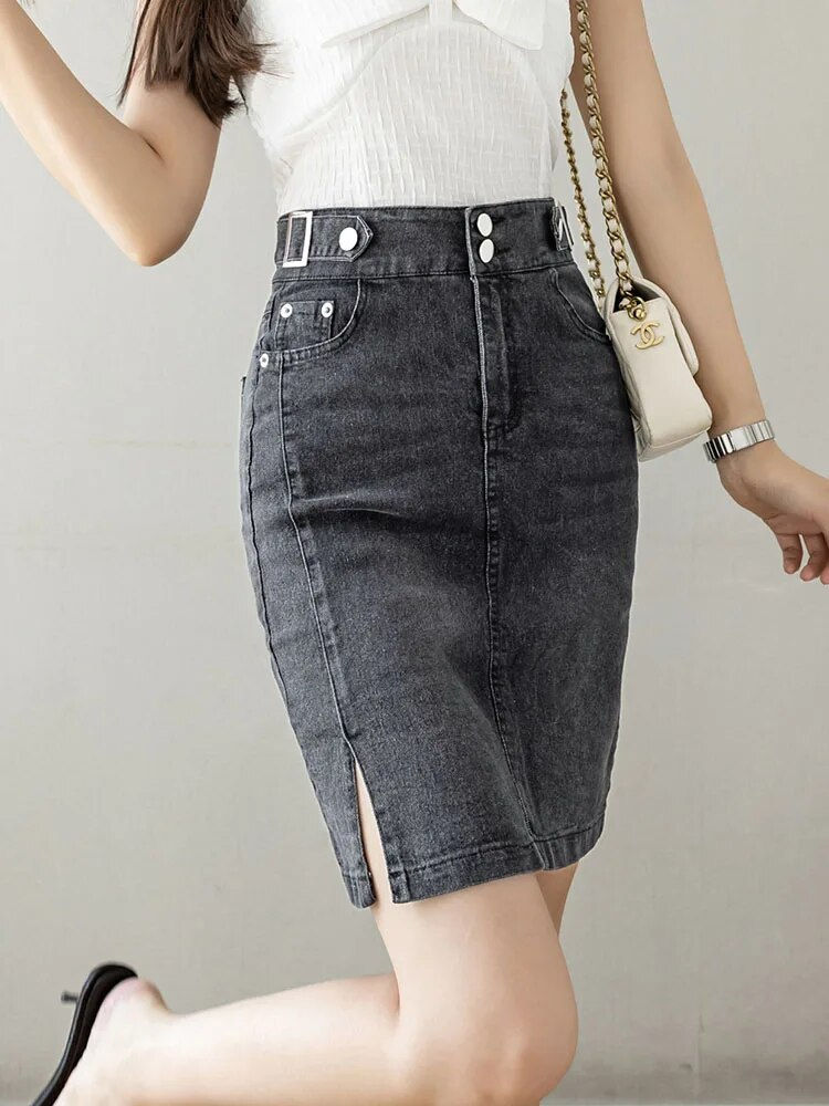Thumbnail: Autumn 2023 Plus Size Skirt For Women High Waist Large Size Slit Black Or Blue