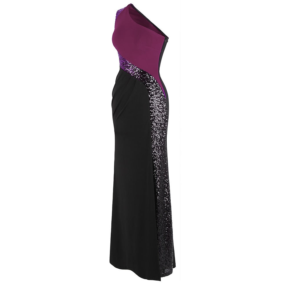 Küçük resim: Angel-fashions Women's Purple Black Evening Dresses Splicing Sequin Ruched