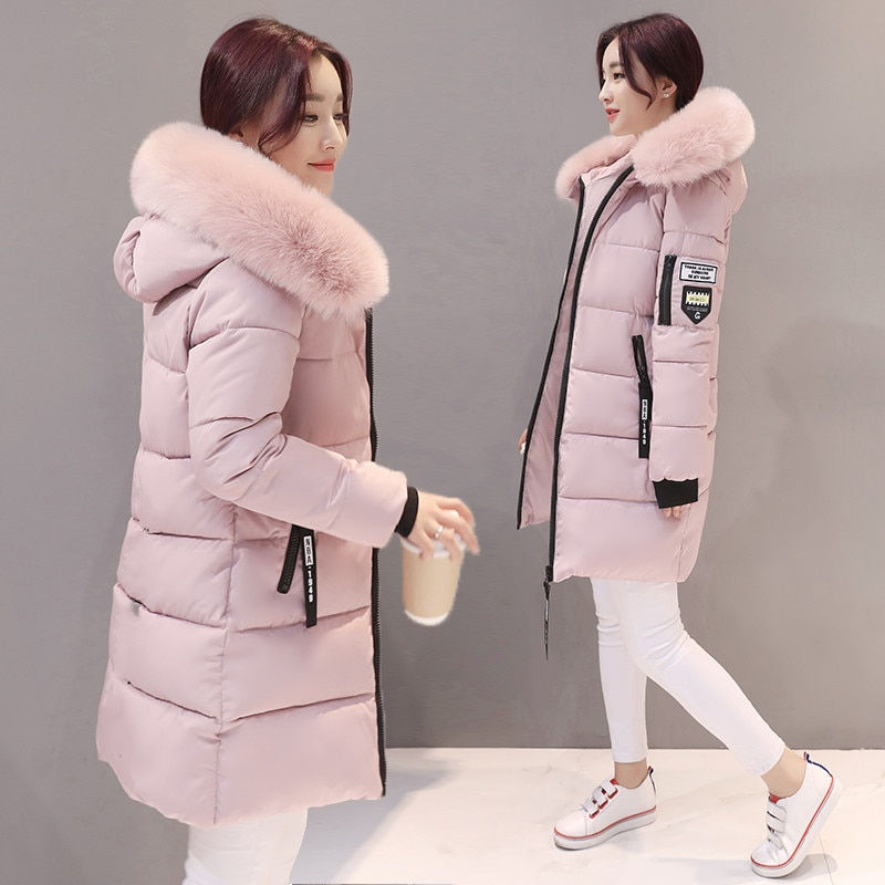 Thumbnail: 2023 Winter Women Parka Coats Long Cotton Casual Fur Hooded Jackets Thick Warm