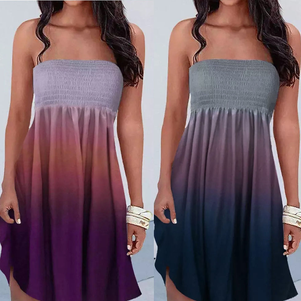 縮圖：Women Summer Strapless Dress Sexy Off Shoulder Gradient Print Dress Elegant