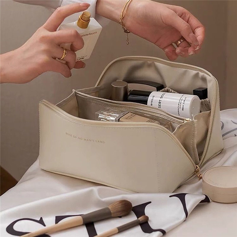 Thumbnail: Large-Capacity Travel Cosmetic Bag Portable Leather Makeup Pouch Women Waterpro