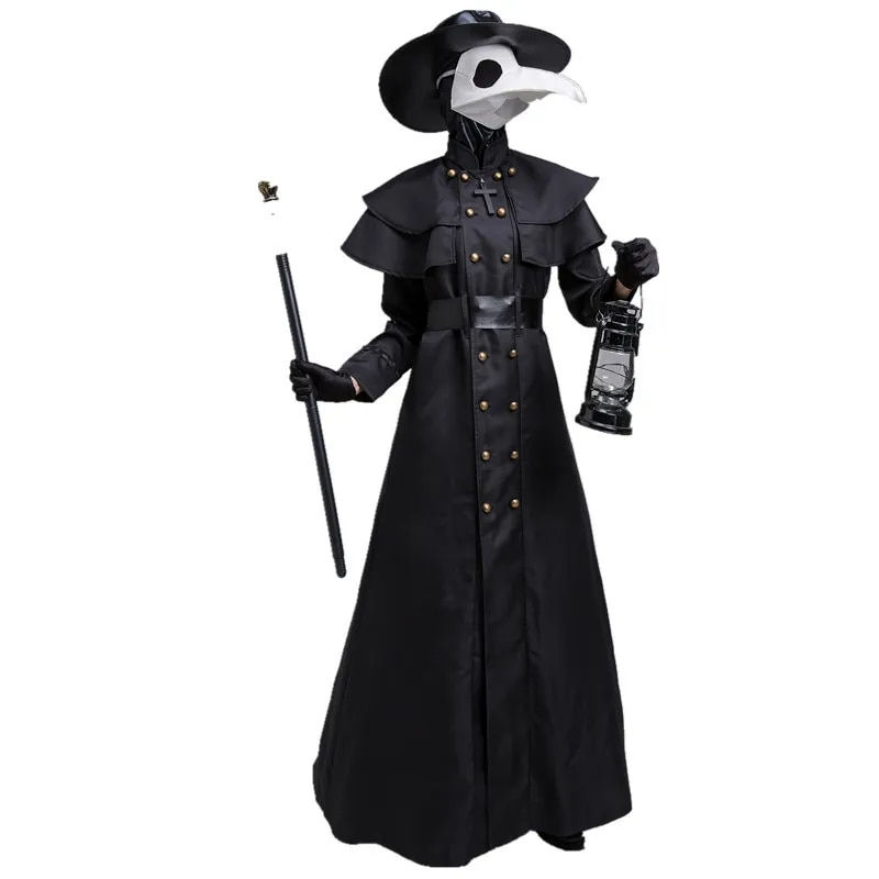 Thumbnail: Halloween Medieval Hooded Robe Plague Doctor Costume Mask Hat for Men Monk Cosp