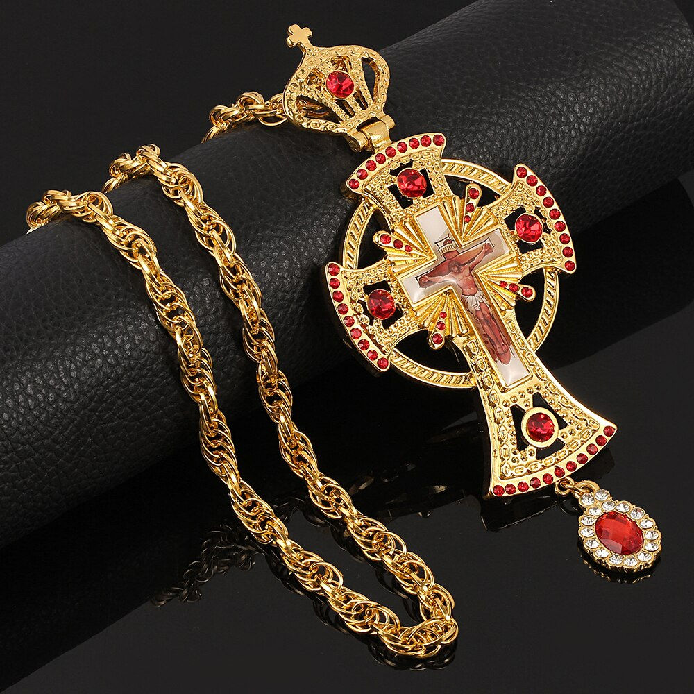 Cross Pectoral Christian Church Golden Long Chain Necklace 120 cm Priest