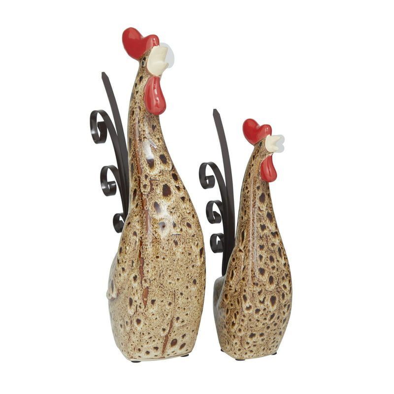 Thumbnail: Indoor Outdoor Distressed Standing Rooster Garden Sculpture with U Shaped Feet