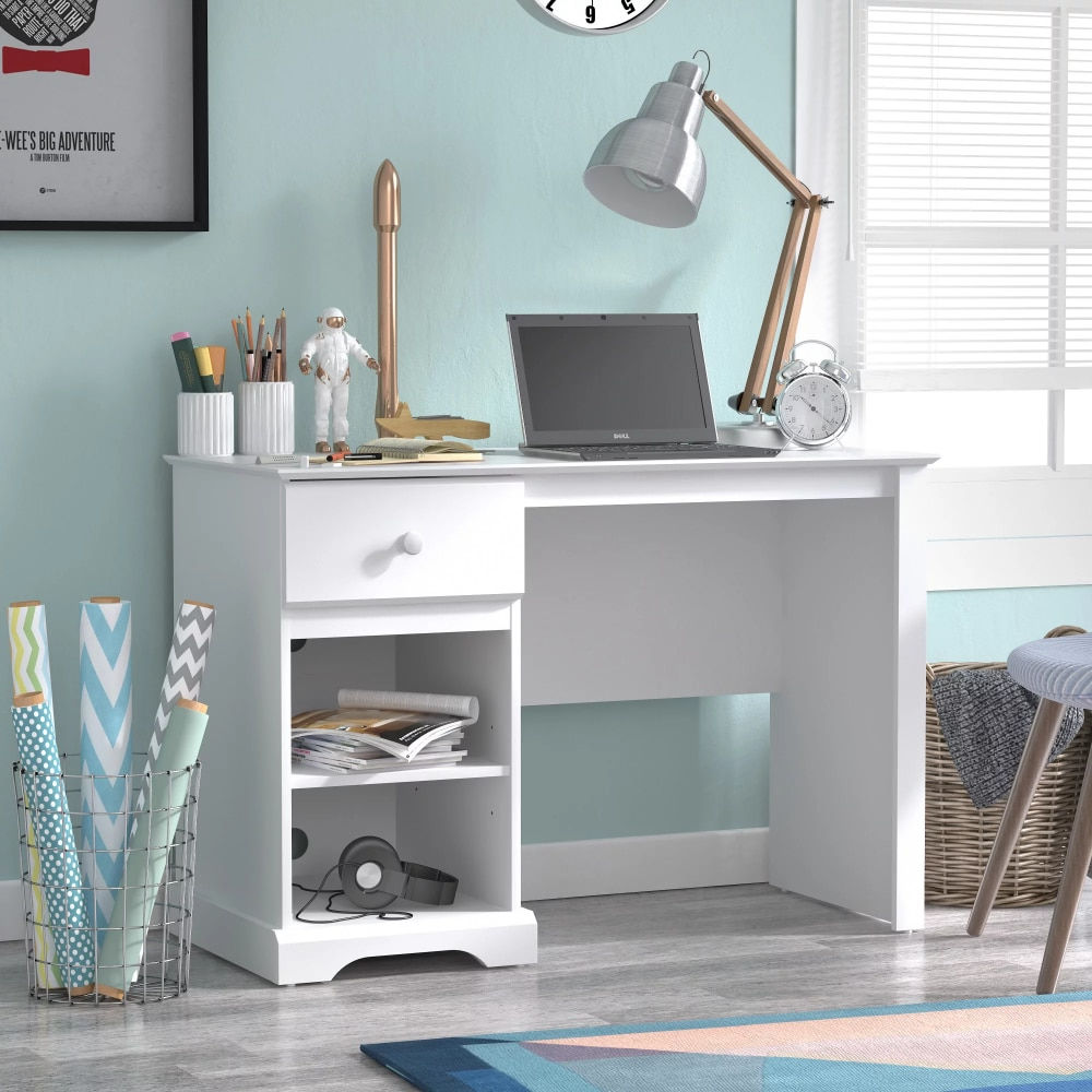 Kids Desk with 1 Drawer and 2 Shelf Storage, White Office Desks Office Furnit