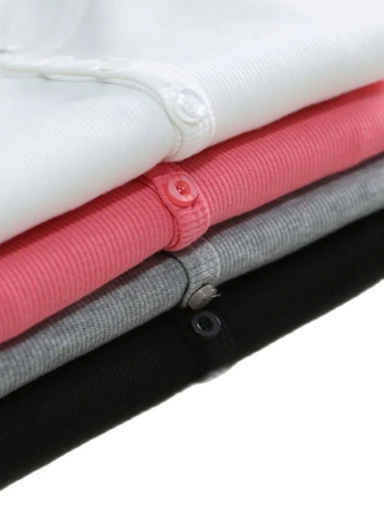 Thumbnail: 2023 Autumn Women Ribbed Buttons Up Long Sleeve T Shirts Korean Style Casual Vi