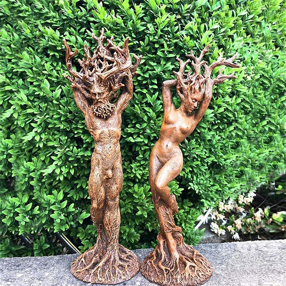 Thumbnail: Forest Goddess Couple Statue Resin Ornaments Garden Handicraft Figurines Green