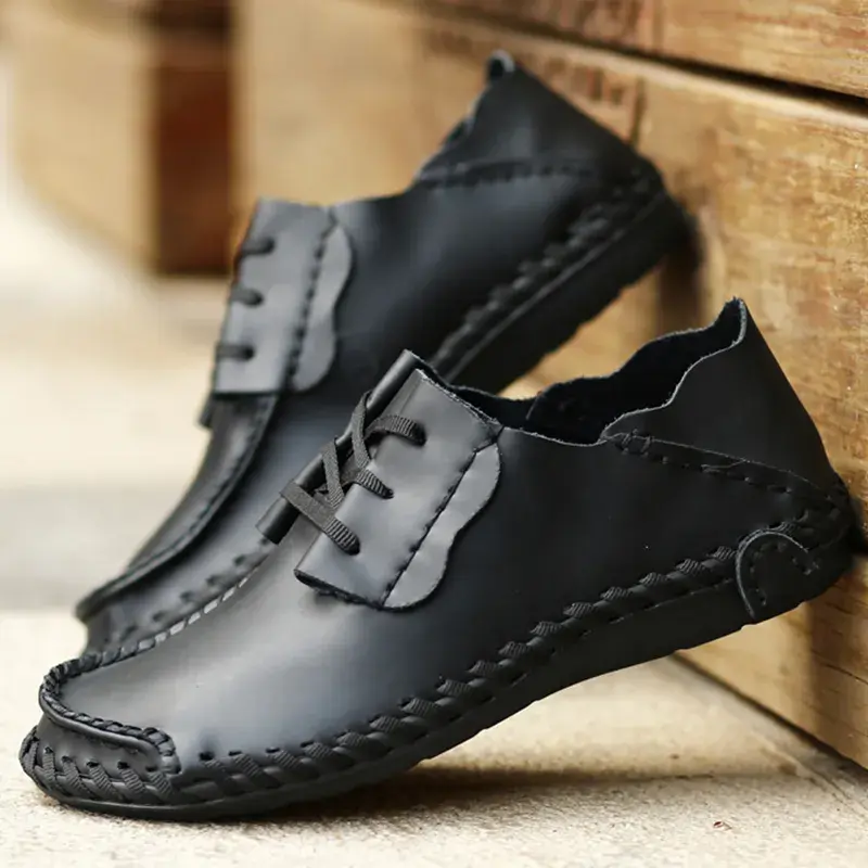 Thumbnail: 2023 Soft Men's Casual Shoes Leather Lace-up Male Walking Shoes Anti-slip Outdo