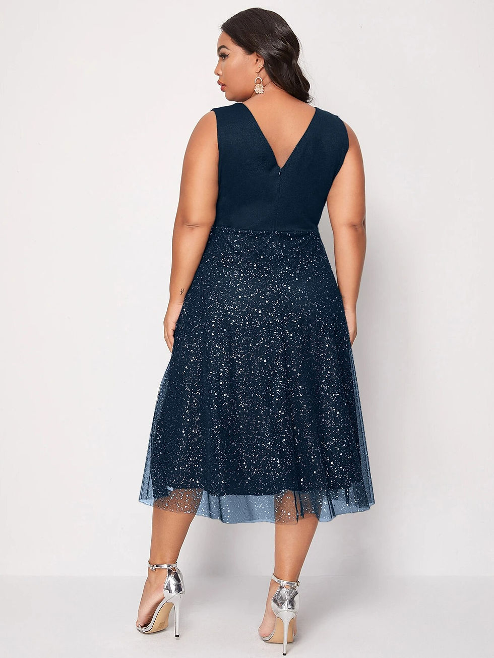 Thumbnail: Plus Size 4XL Dress for Women Blue Elegant Midi Curvy Chiffon Clothing 2022 Sum