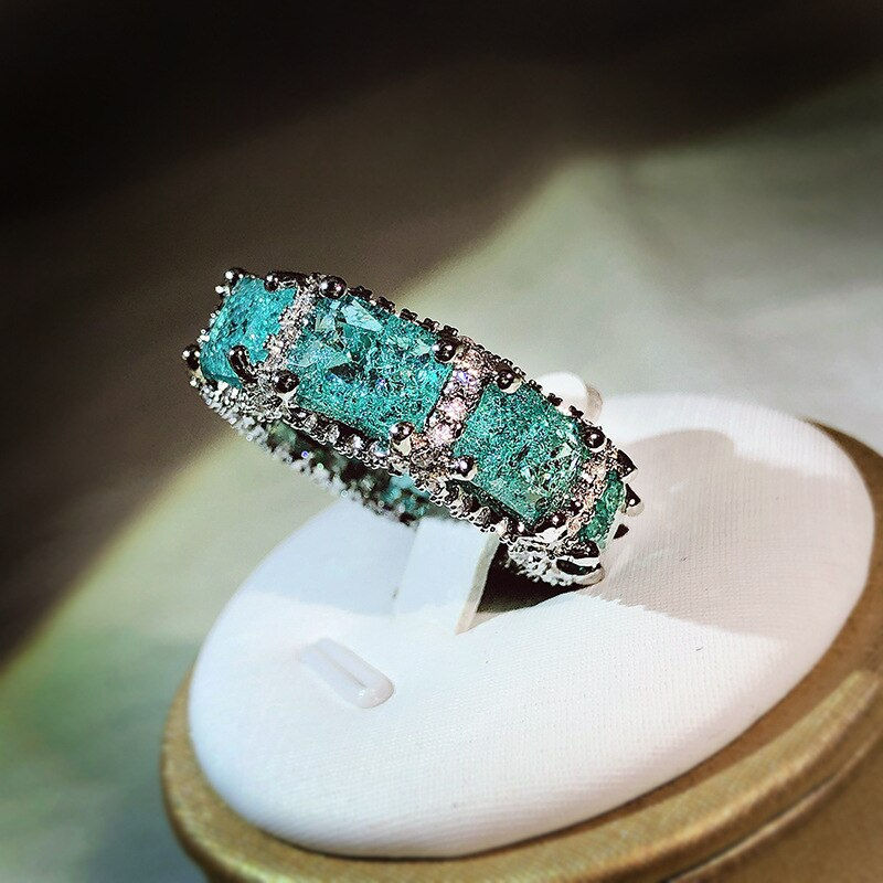 Thumbnail: Fashion Palaiba Eternity Band Rings Square-Shape Green Cubic Zirconia Crystal