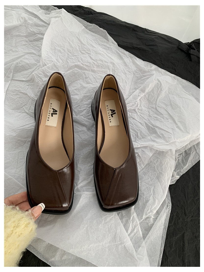 Thumbnail: 2023 New Spring Med Heel Pumps Shoes Women Square Toe Square Heel Loafers Elega