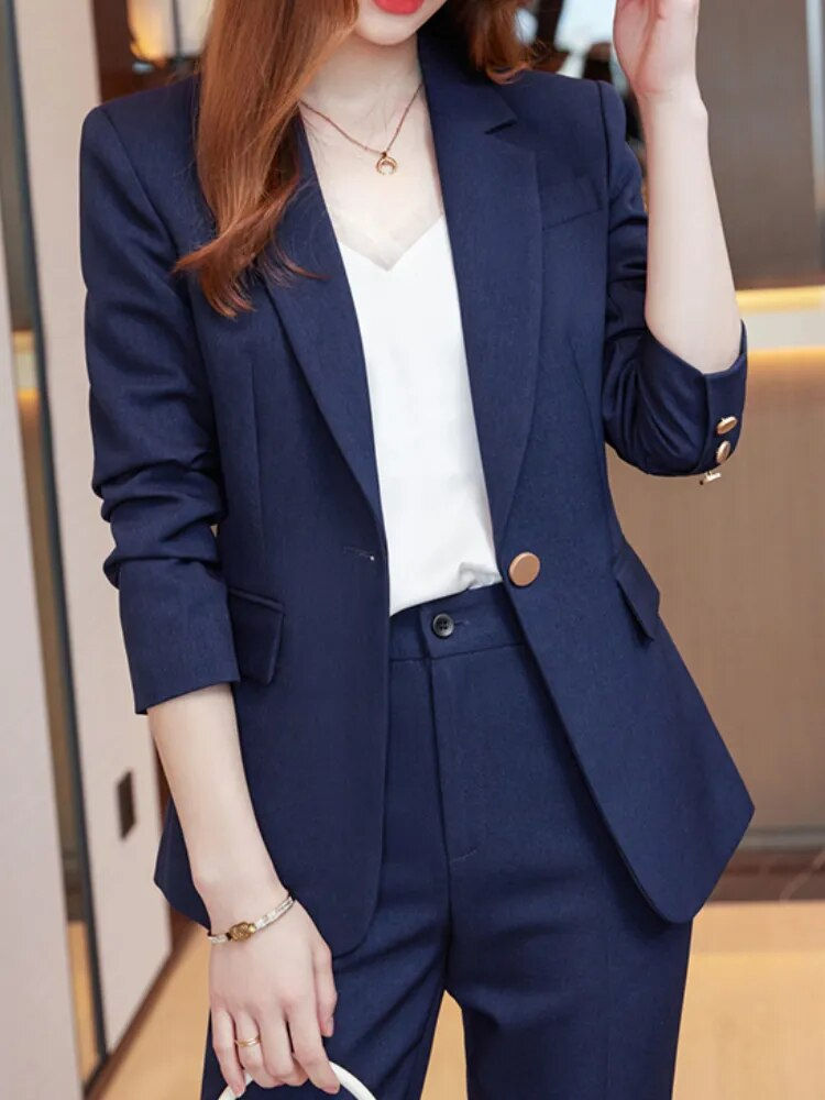 Thumbnail: Women Casual Elegant Business Trousers Suit Office Ladies Slim Vintage Blazer P