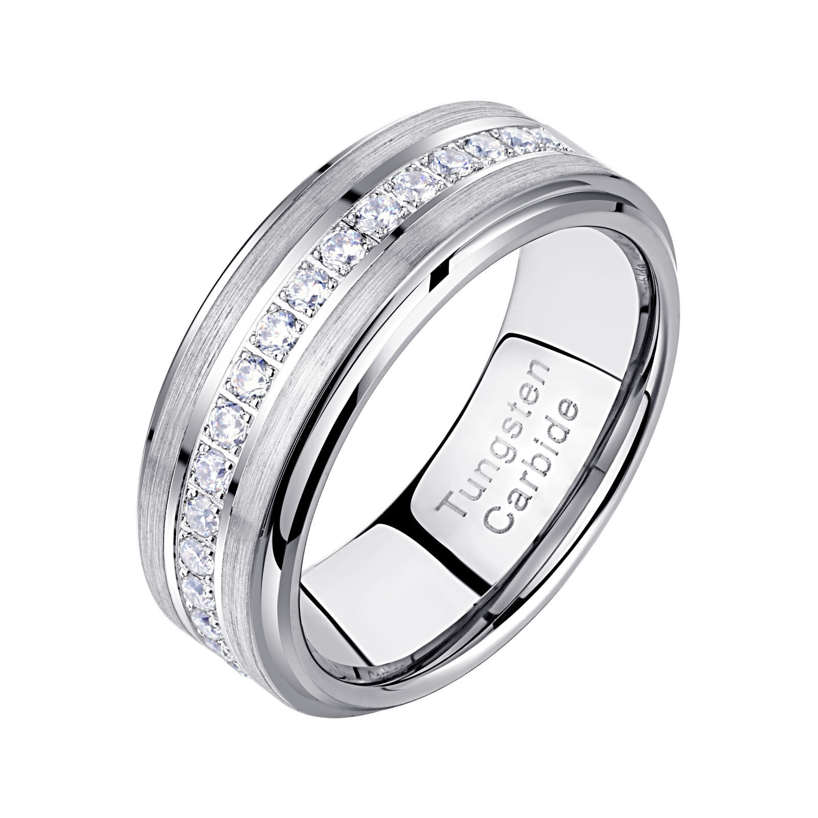 Men's Promise Wedding Band Tungsten Carbide Rings for Men Half Eternity Round 5