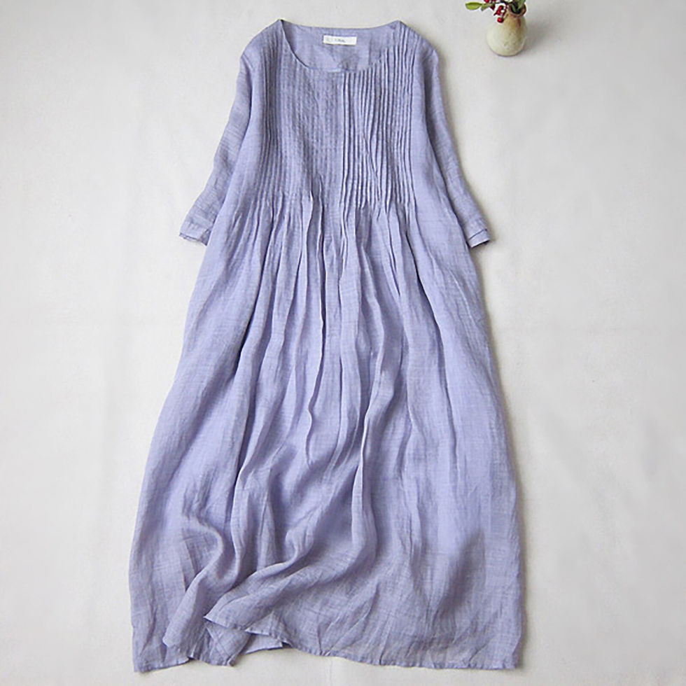 Miniatura: Loose Short Sleeve Dress Spring And Summer Cotton And Linen Baptism Casual
