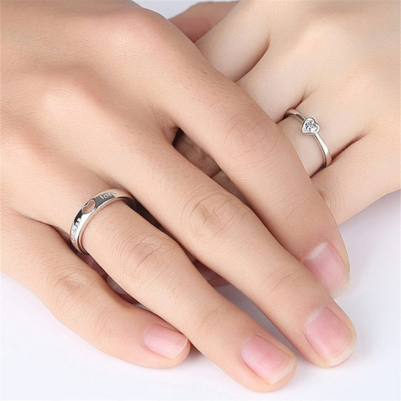 Thumbnail: 2 Pcs Lover Couple Rings Endless Love Zircon Opening Ring For Couples Men Women