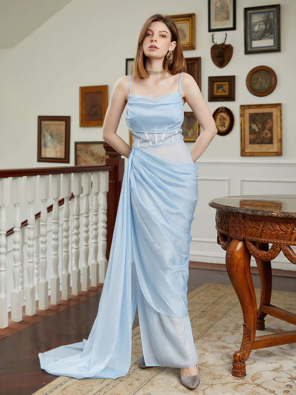 Minijatura: A-line Spaghetti Straps See Through  Illusion Prom Dress Evening Gown Sexy Full