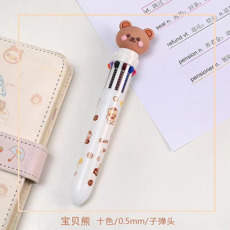 Thumbnail: 10 Colors Ballpoint Pen Cartoon Bear 0.5mm Colorful Ink Gel Pens Silicone Kawai