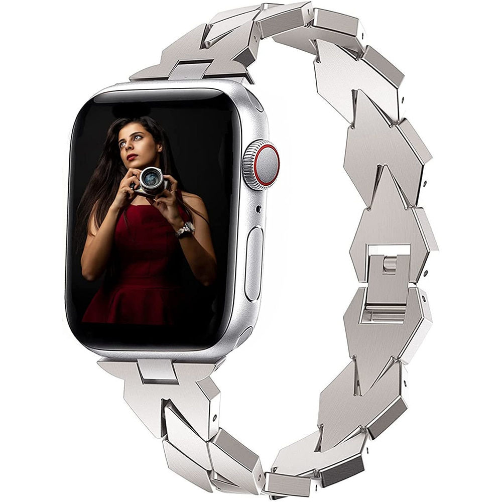 Stainless Steel Band For Apple Watch 7 8 45mm 41mm Diamond Link Bracelet IWatch