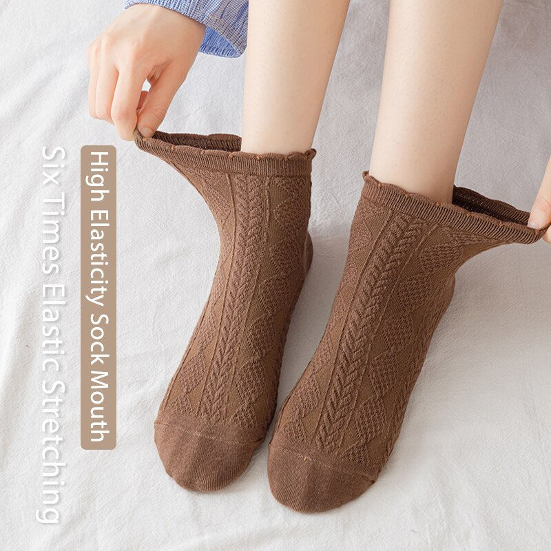 Thumbnail: 6 Pair Women Is Summer Thin Gradient Solid Cotton Simple Sweet Cute Socks Comfo