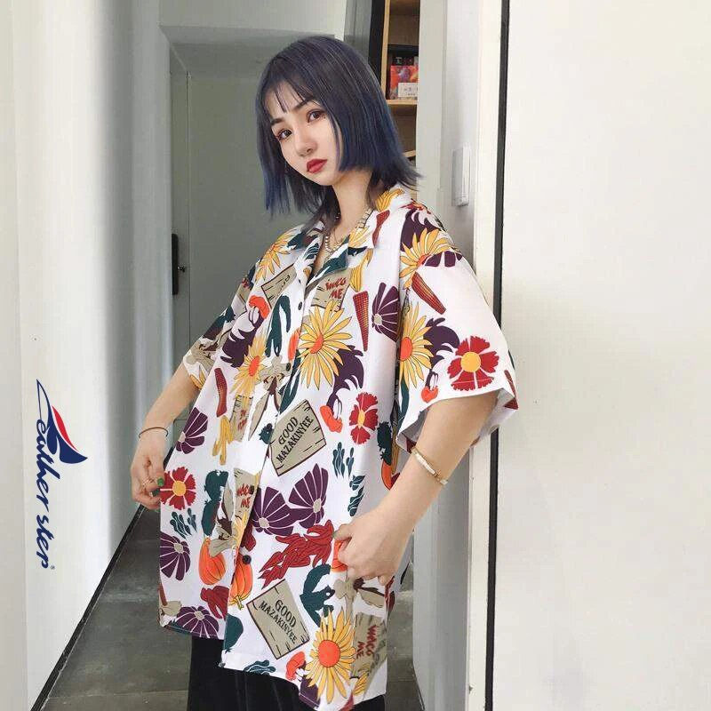 Thumbnail: Plus Size Shirts Women Spring Printed Thin Colorful Loose Hip-hop Street Wear F