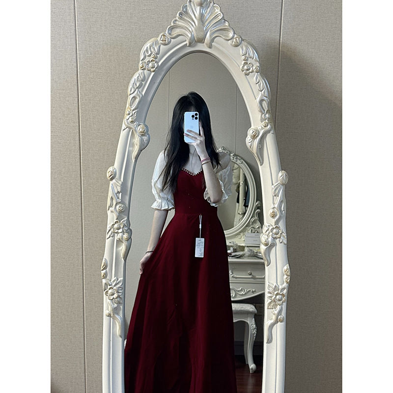 縮圖：Small Plus Size Wine Red Puff Sleeve Princess High-grade Evening Dress