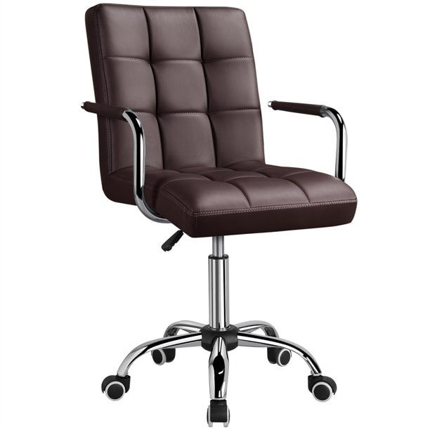 Thumbnail: SMILE MART Modern Adjustable Faux Leather Swivel Office Chair with Wheels, Gray