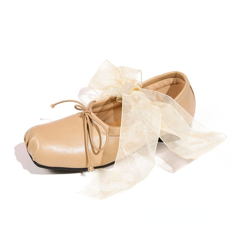 Thumbnail: 2023 New Fashion Women Flats High Heels Korean Ribbon Fairy Retro Ballet Slippe