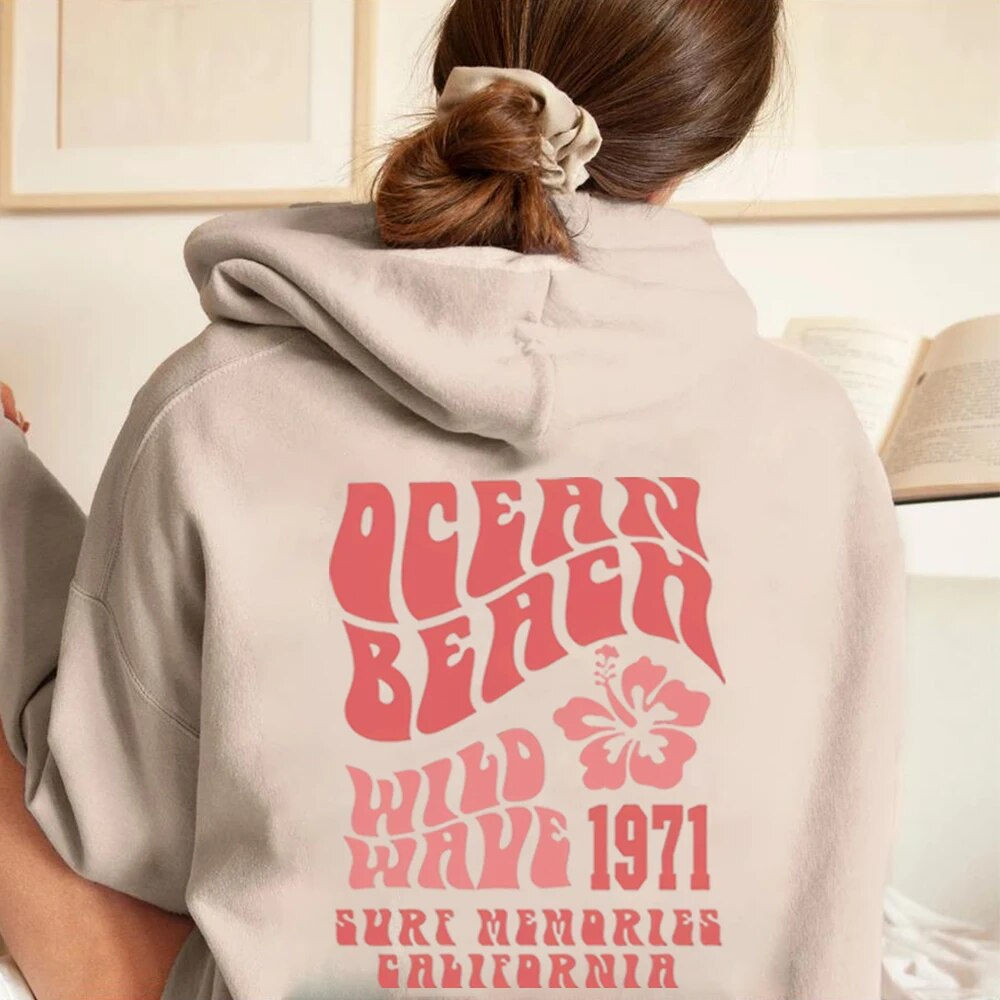 Ocean Beach Hooded Women Sweatshirts Harajuku Autumn Winter Warm Plus Size Hood