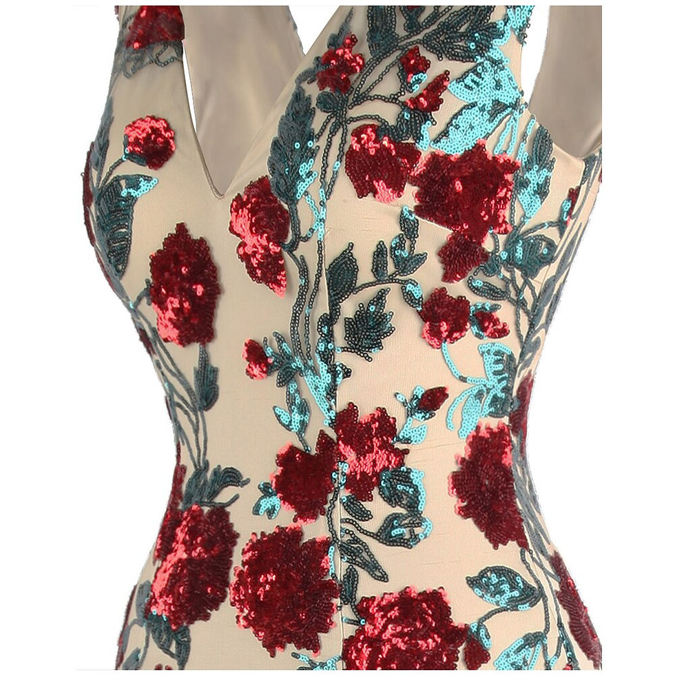 Thumbnail: Angel-fashions V Neck Flowers Sequin Evening Dress Party Gown Illusion Gown