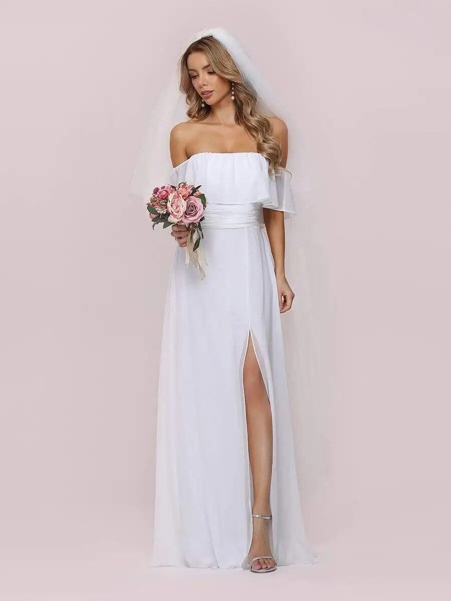Wedding Dresses E ver pretty of Plain Off Shoulder Wholesale Chiffon Wedding Dr