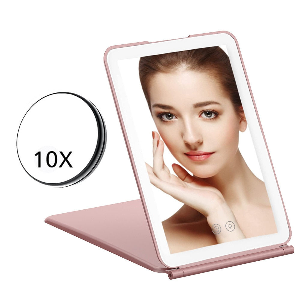 3 Colors Light Modes Cosmetic Mirrors Folding Led Lighted Touch Screen Makeup M