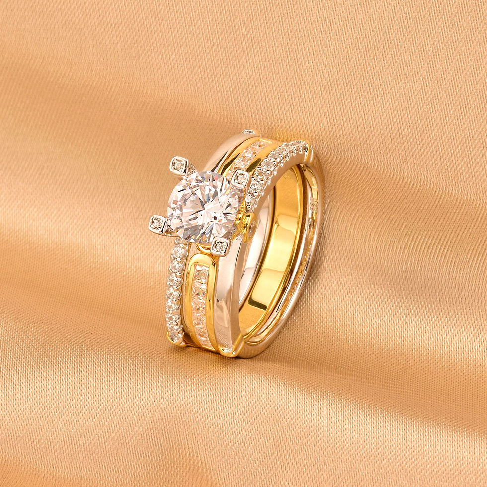 Thumbnail: Newshe Multi Tone Yellow Gold 925 Sterling Silver Wedding Engagement Ring