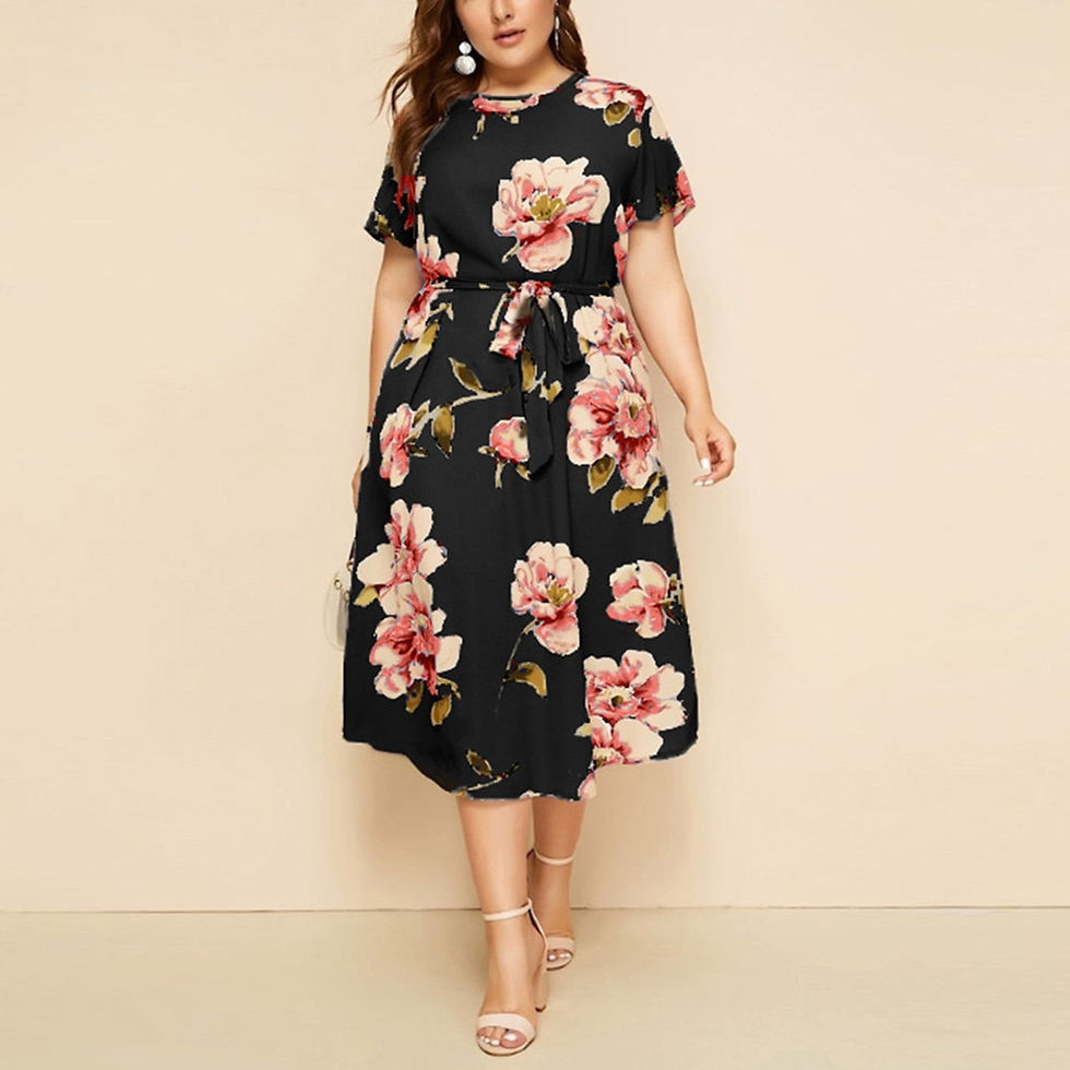 Thumbnail: Women Plus Size Dresses Bohe Floral Print Short Sleeve Dress O-Neck Dresses loo