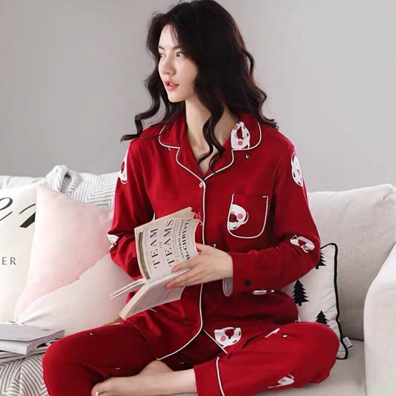 תמונה ממוזערת: 100% Cotton Pajama For Women Winter Soild Pink Pijamas Feminino Warm