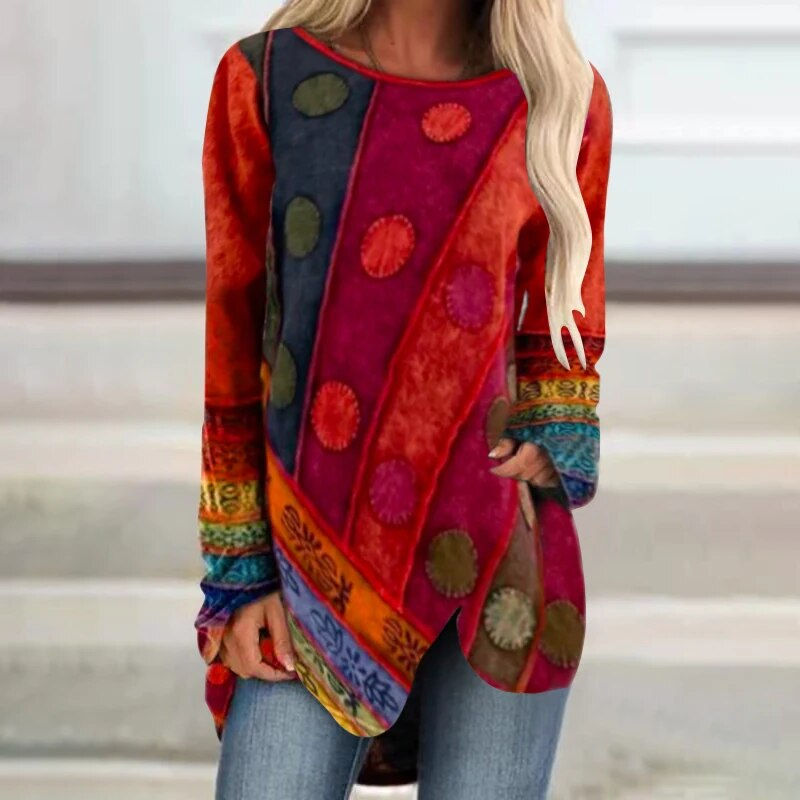 Thumbnail: European and American women's autumn vintage top with irregular loose fitting l