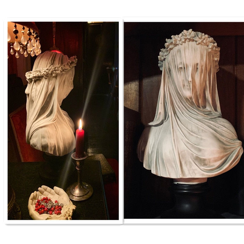 Μικρογραφία: The Veiled Lady Gothic Sculpture Bust Cloaked Woman Statue Macabre Art Oddities