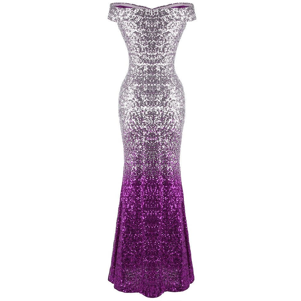 Thumbnail: Angel-fashions Women's Off Shoulder Evening Dresses Gradient Silver Purple