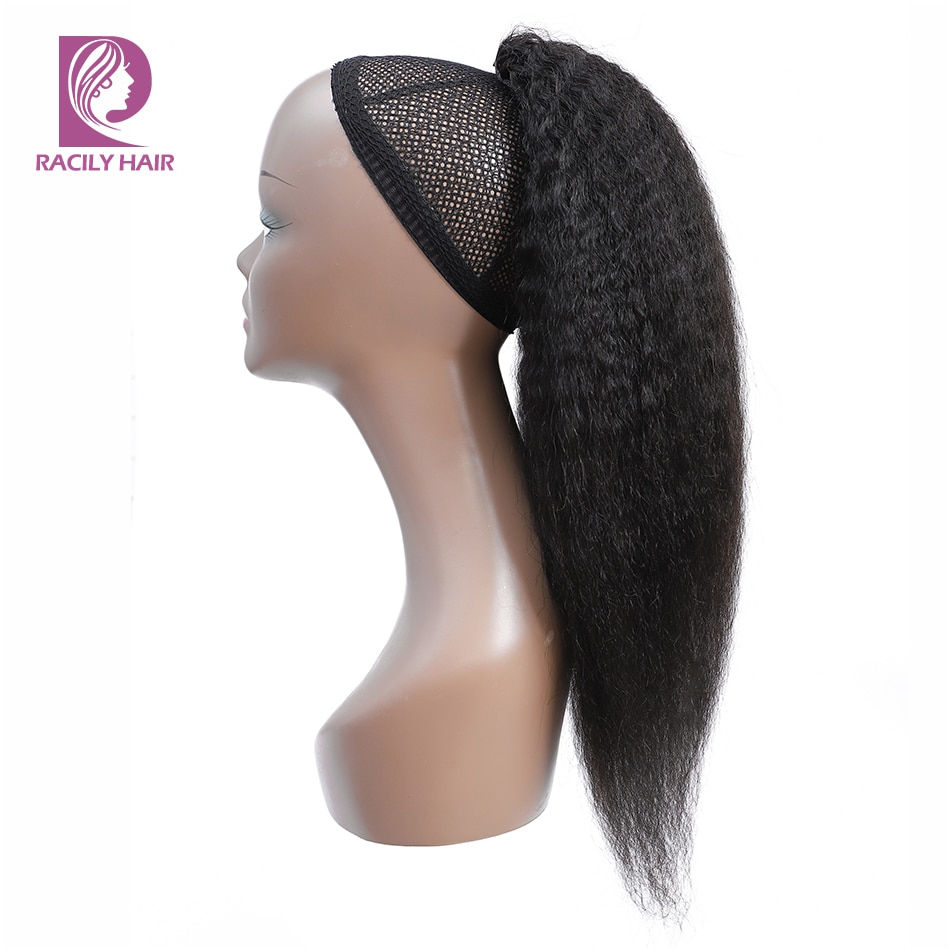Thumbnail: Racily Hair Brazilian Afro Kinky Straight Pony Tail Remy Drawstring Ponytail 10