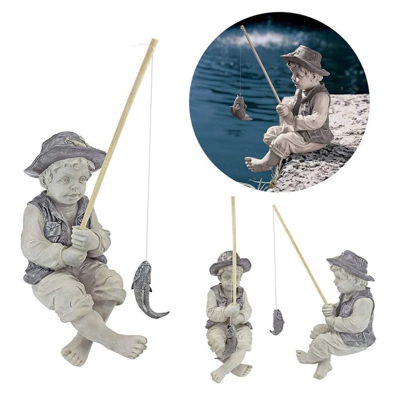 Thumbnail: Garden Statue Resin Fisherman Gone Fishing Boy Garden Sculpture Fisherman Sculp