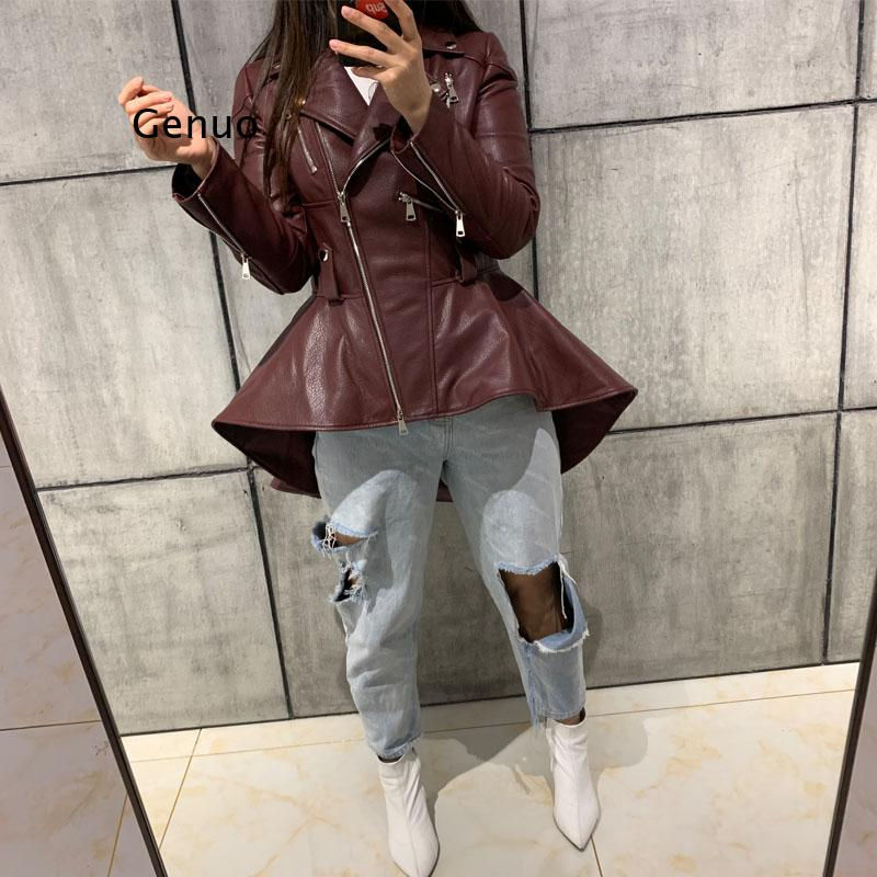 Thumbnail: 2021 Winter Fashion Women Motorcycle Faux Leather Jackets Ladies Long Sleeve Au