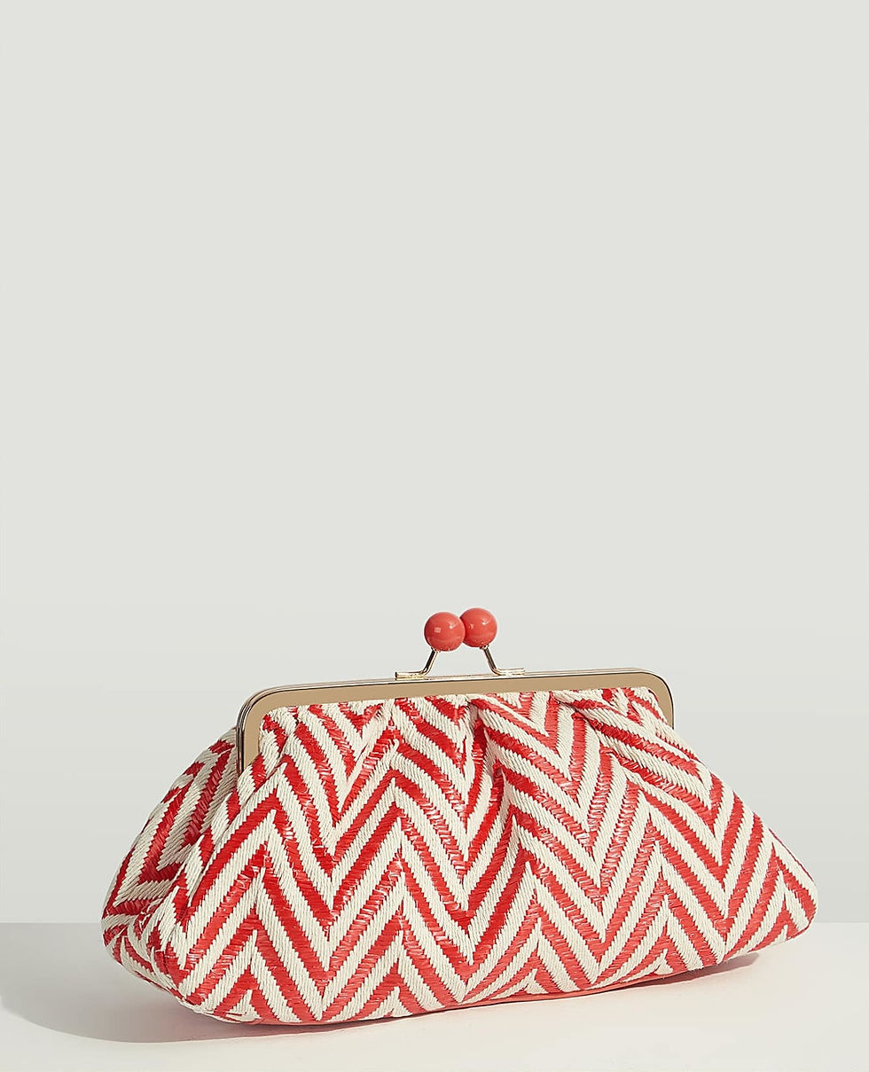 Thumbnail: Ladies Vintage Red and White Striped Dinner Clutch Bag Original Wooden Clasp Gr