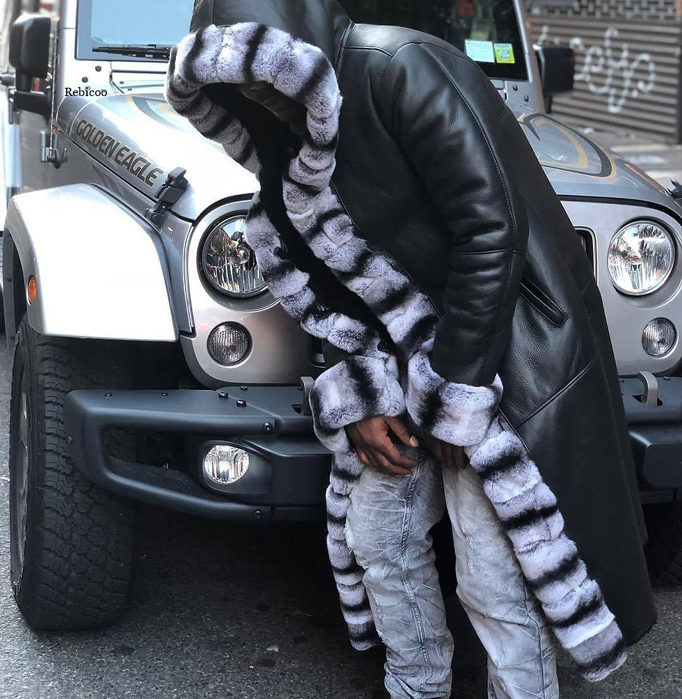Thumbnail: Men's Coat Faux Leather Fleece Fur Patchwork Long Hooded Jacket Imitation Leath