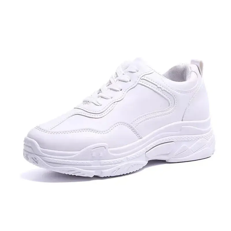 White Women Shoes New Chunky Sneakers For Women Lace-Up White Vulcanize Shoes C