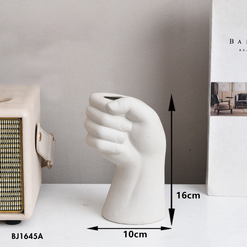 Thumbnail: Ceramic White Hand Vase Nordic Style Home Office Decor Creative Plant Flower Va