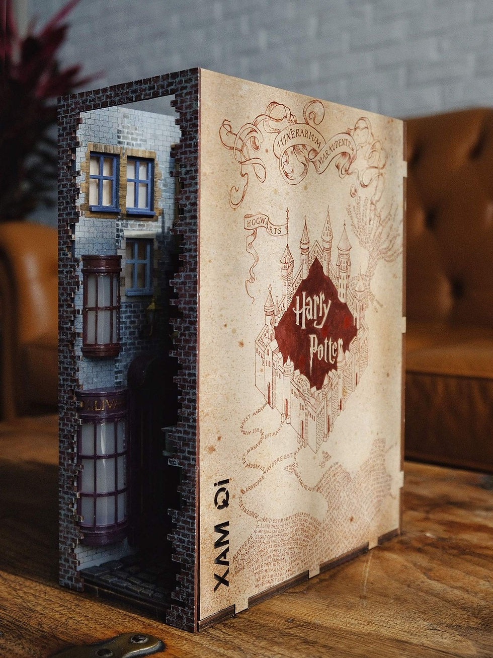 תמונה ממוזערת: Wooden Diagon Alley Book Nook Kit Bookend Stand Bookshelf Insert DIY