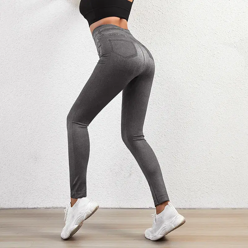 Thumbnail: NEW2023 Women Jeggings Faux Denim Jeans Leggings High Waisted Tummy