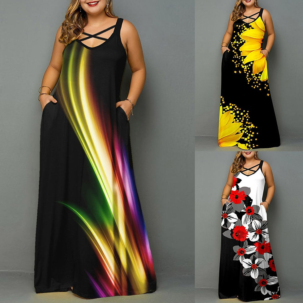 Thumbnail: Women's Fashion Plus Size Casual Curvy Dress Printed Maxi Long Dress Boho Big S