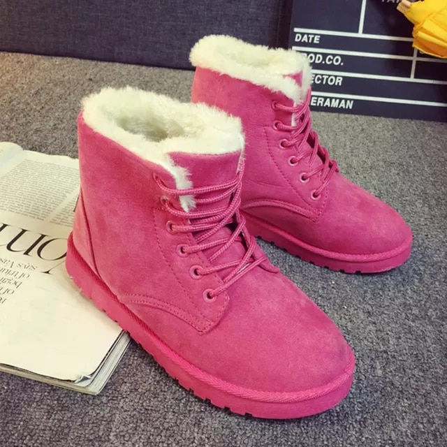 Thumbnail: Women Winter Snow Boots Warm Flat Platform Lace Up Ladies Women's Shoes