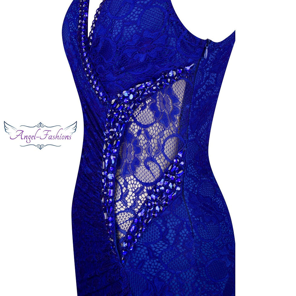 Thumbnail: Angel-fashions Formal Party V Neck Beading See Through Lace Evening Dress